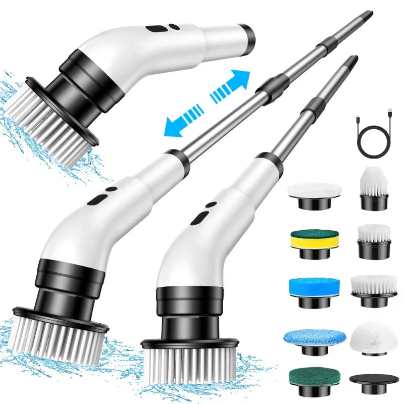 Nine in One Multifunctional Handheld Electric Cleaning Brush with Telescopic Function, Bathroom Floor and Kitchen Cleaning Tool